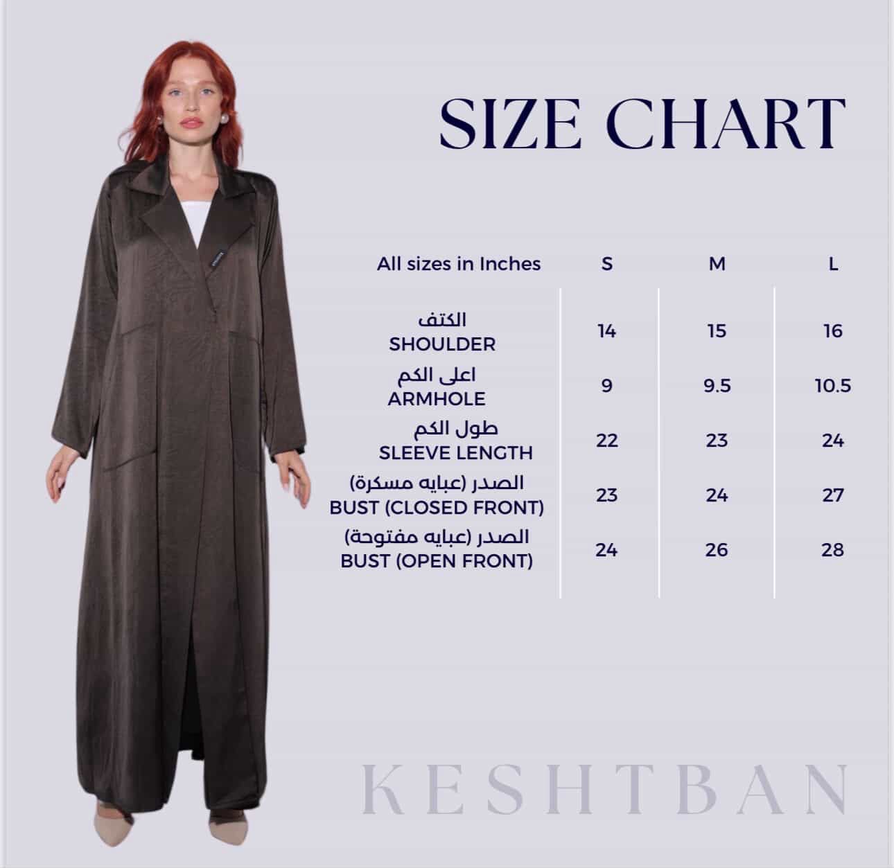 Keshtban size chart